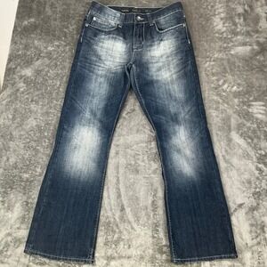 Helix Mens Relaxed Boot Jeans 30x30 Dark Wash Blue Distressed Contrast Stitch